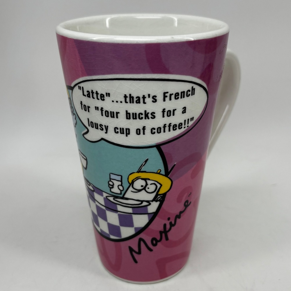 Maxine Hallmark Tall Latte Mug Pink Purple Funny Coffee Cup Crazed Glaze 6in